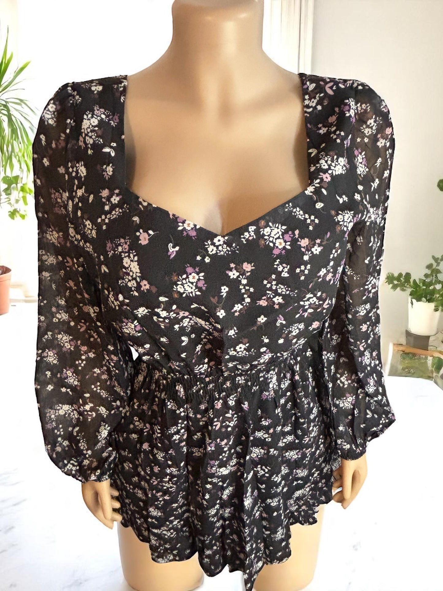 Black Ruffled Floral Short Dress