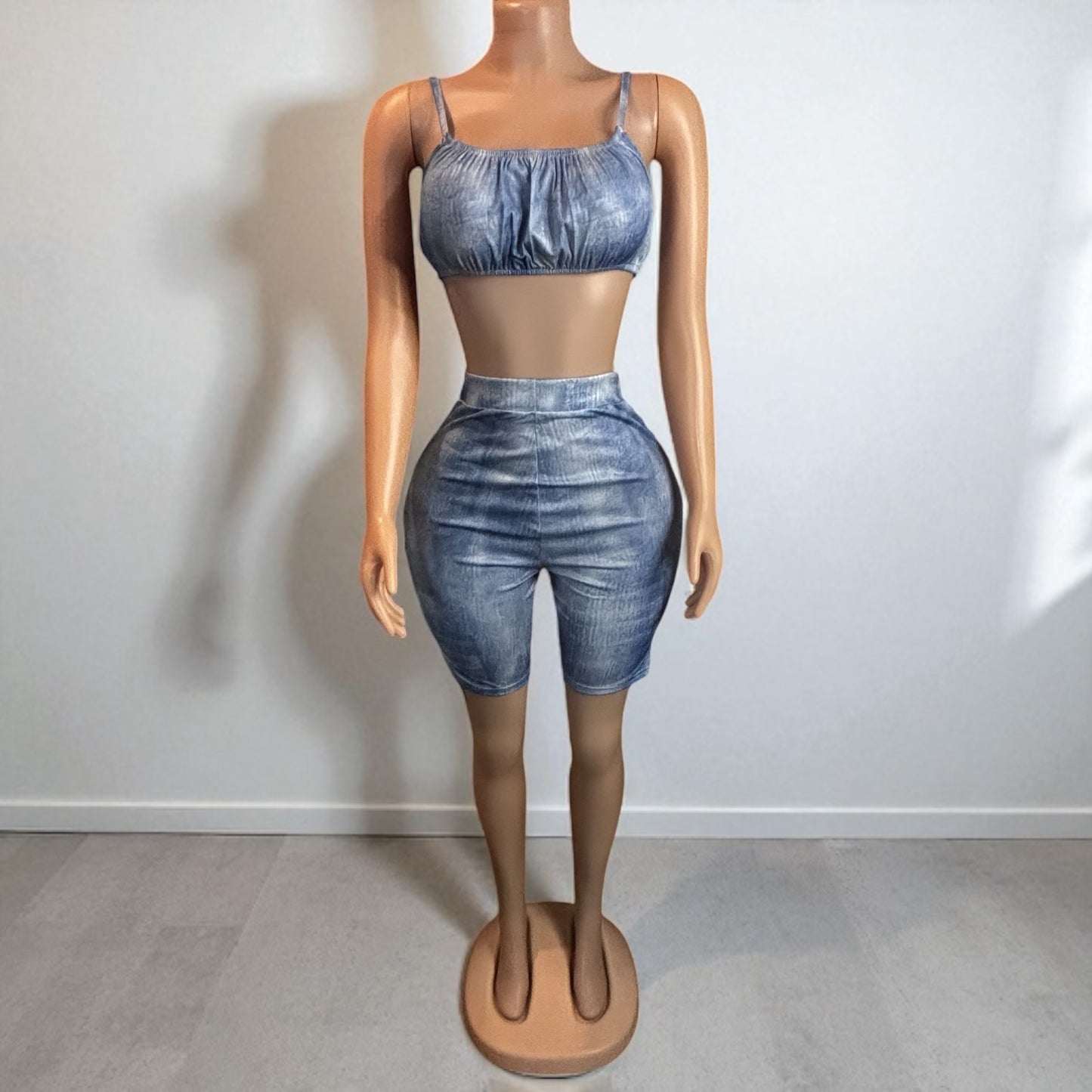 High-waisted Two Piece Blue Short Set