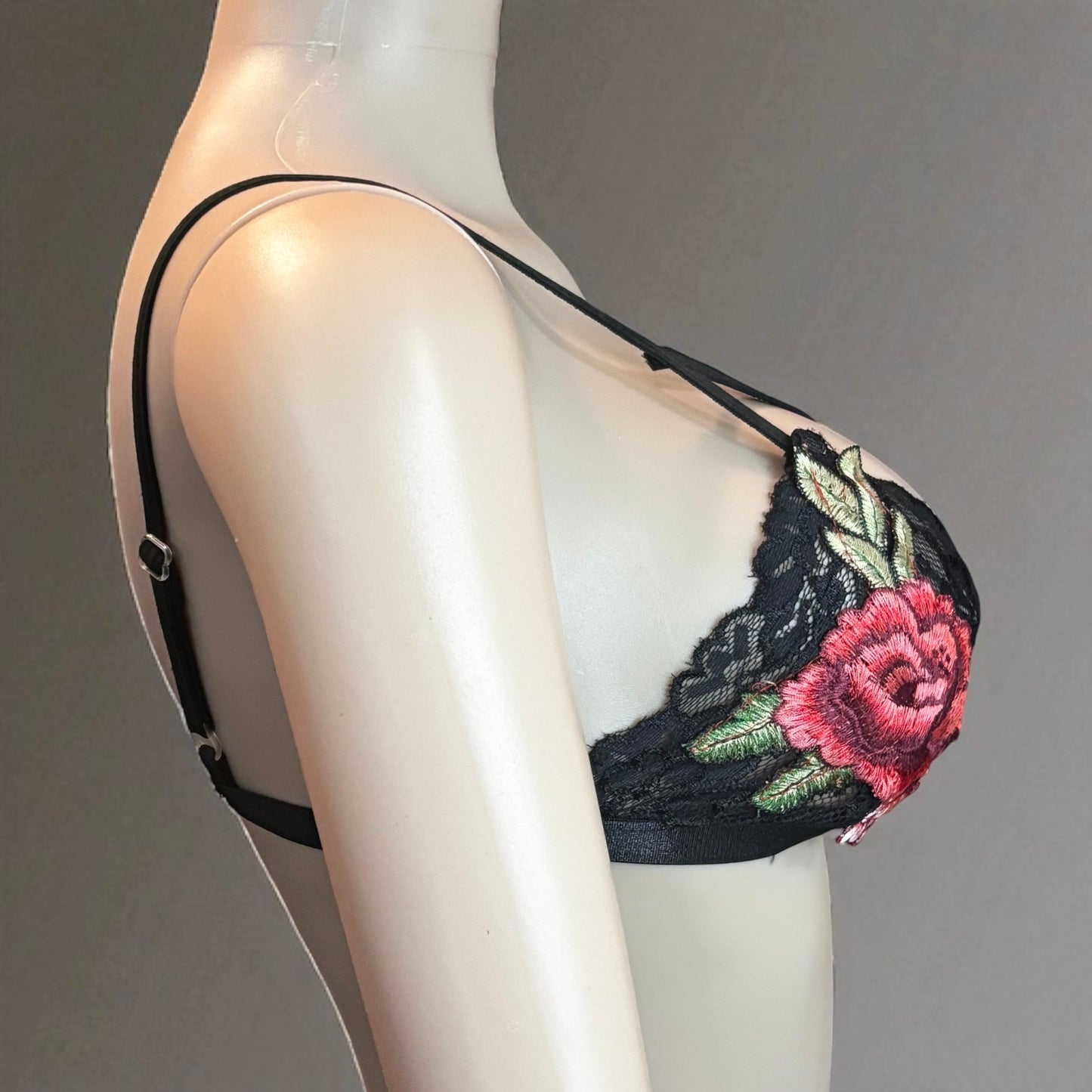 Lace Wire Free Rose Floral Bra