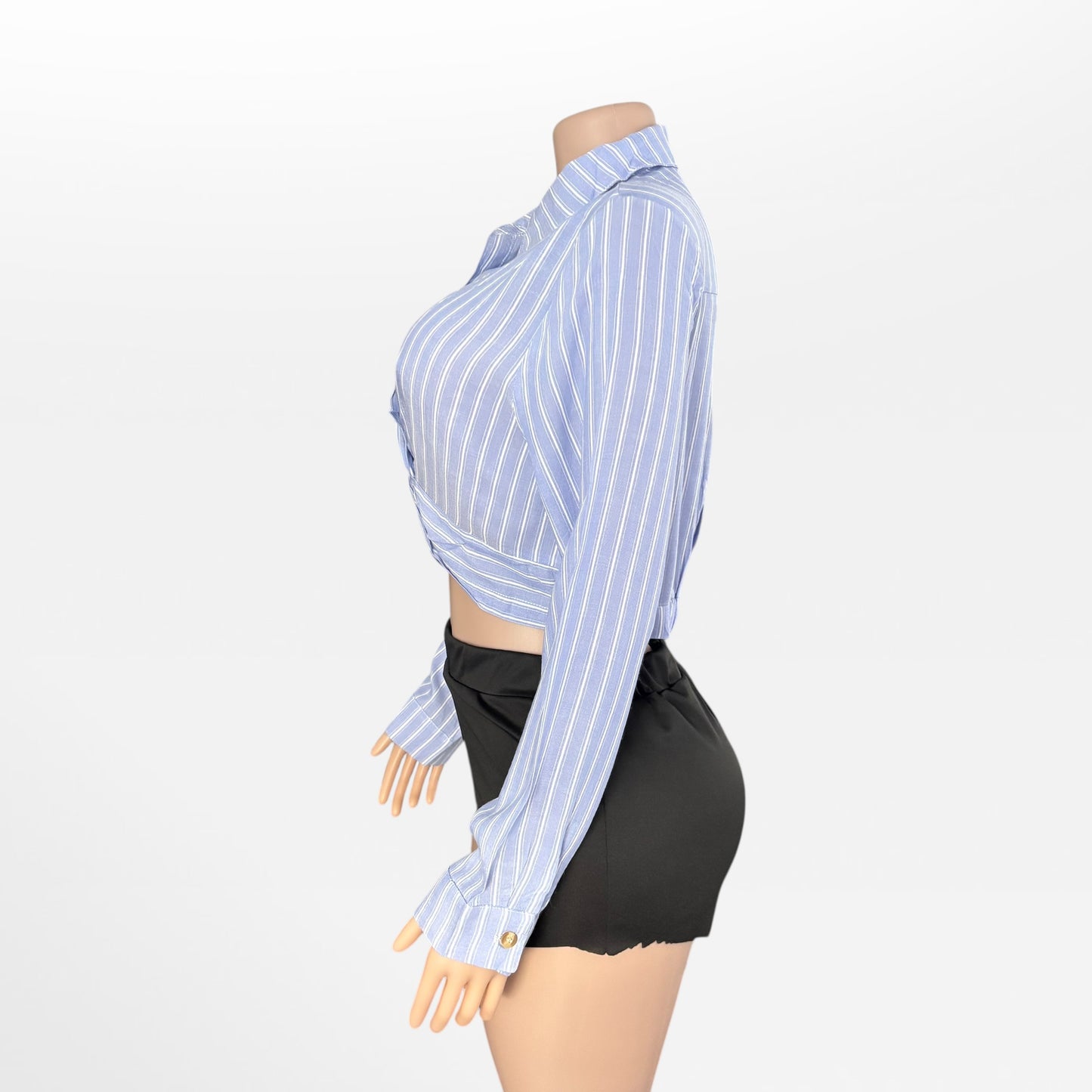 Blue Striped Button Down Crop Top