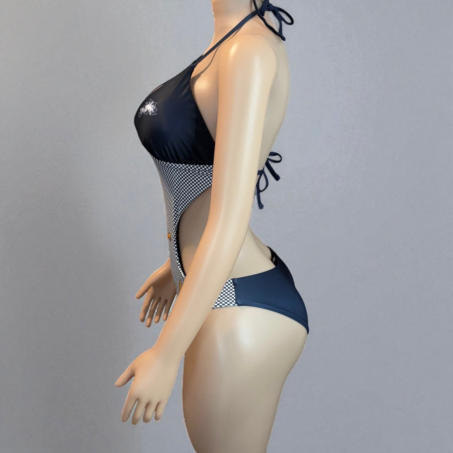 V Neck Women Navy Blue Halter Swimsuit