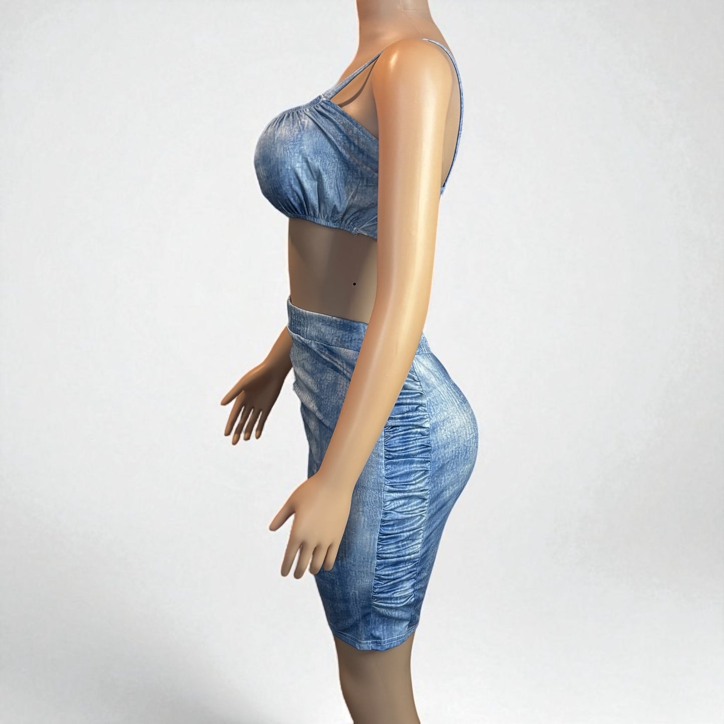 High-waisted Two Piece Blue Short Set