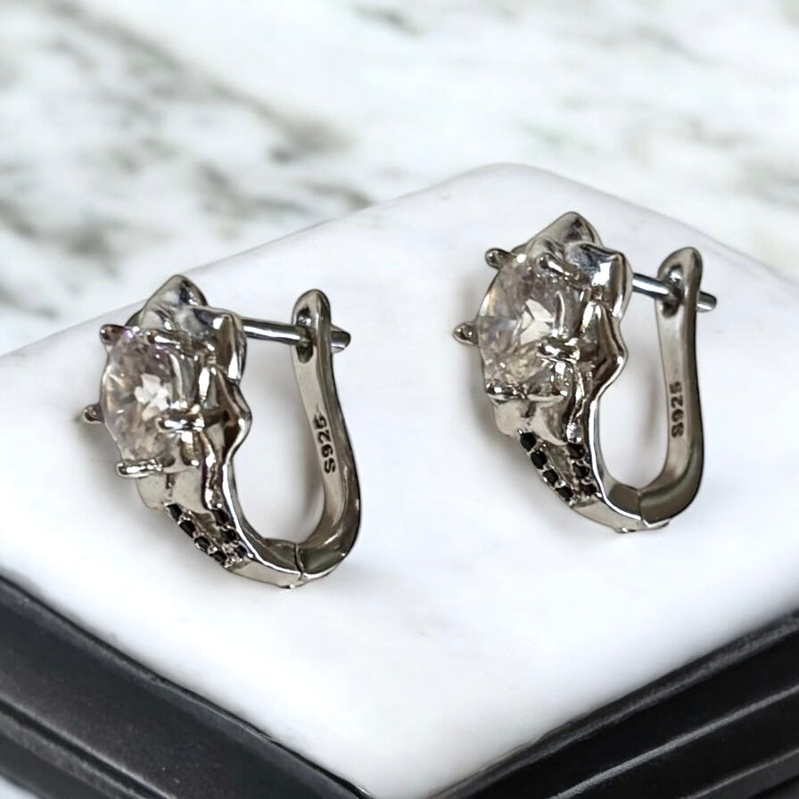 925 Sterling Silver Floral Hoop Earrings