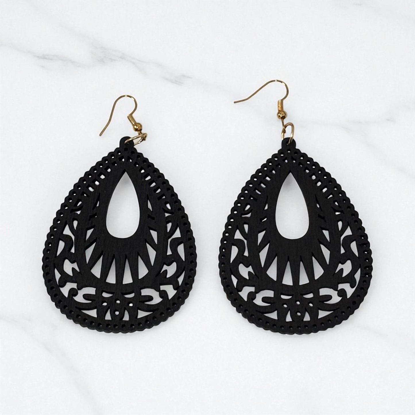Wood Hollow Out Drop Earrings