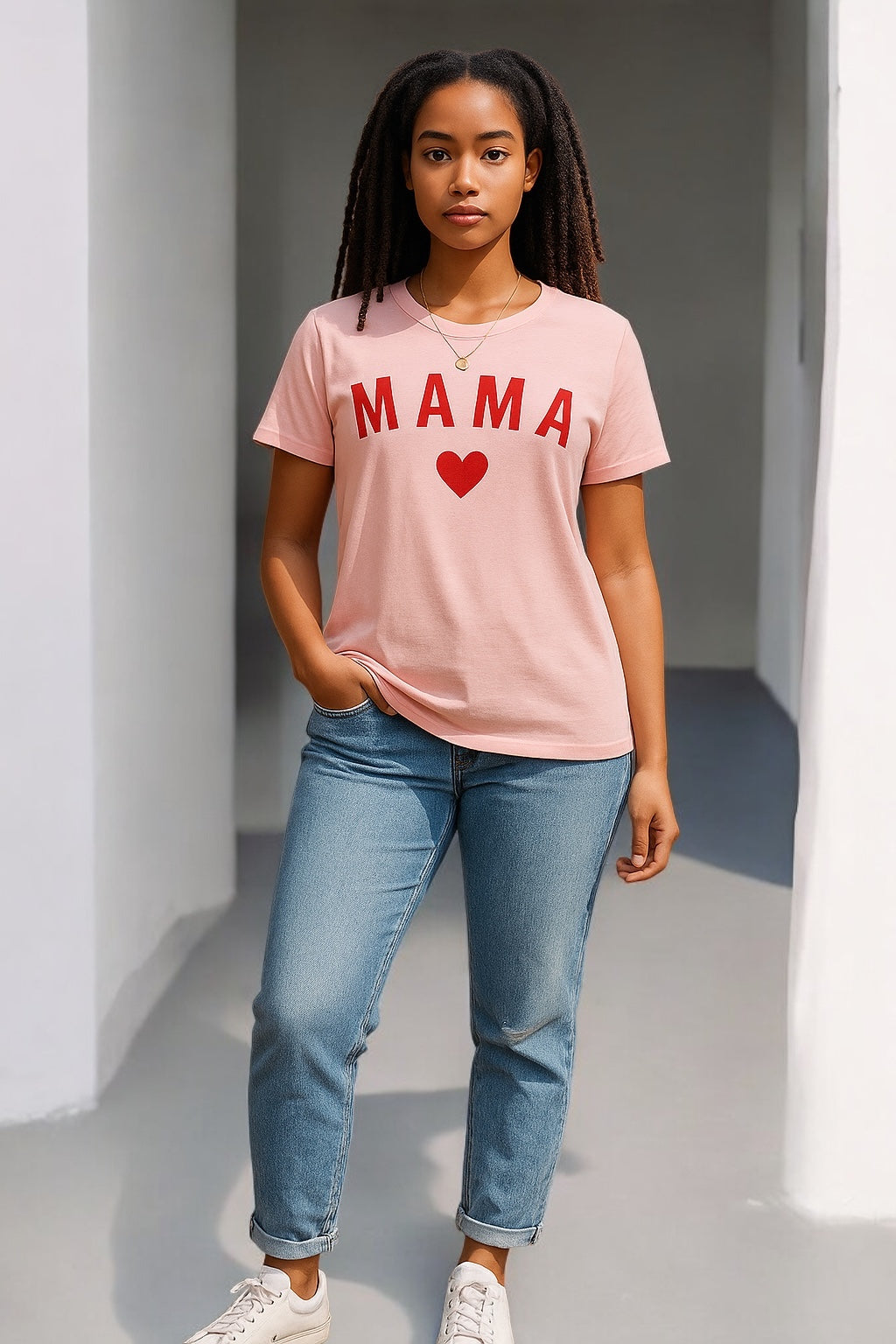 Women Mother Soft Pink Letter Print Tee