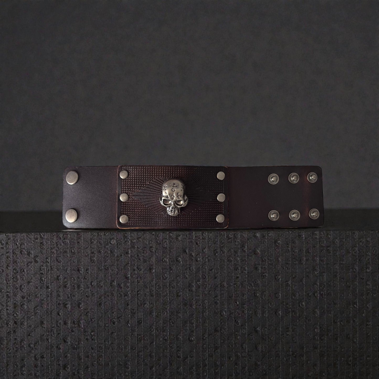 Dark Brown Vintage Skull Leather Men Bracelet