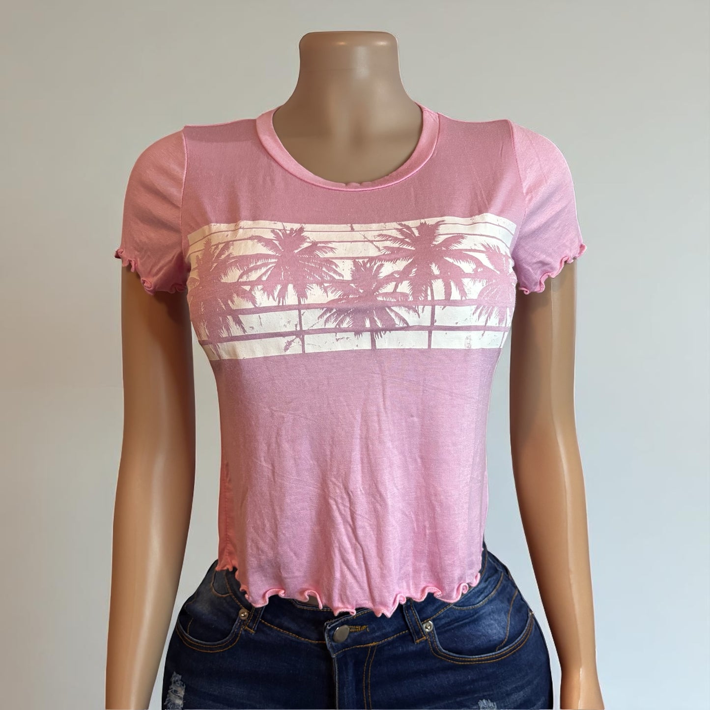 Women Pink Palm Tree Top