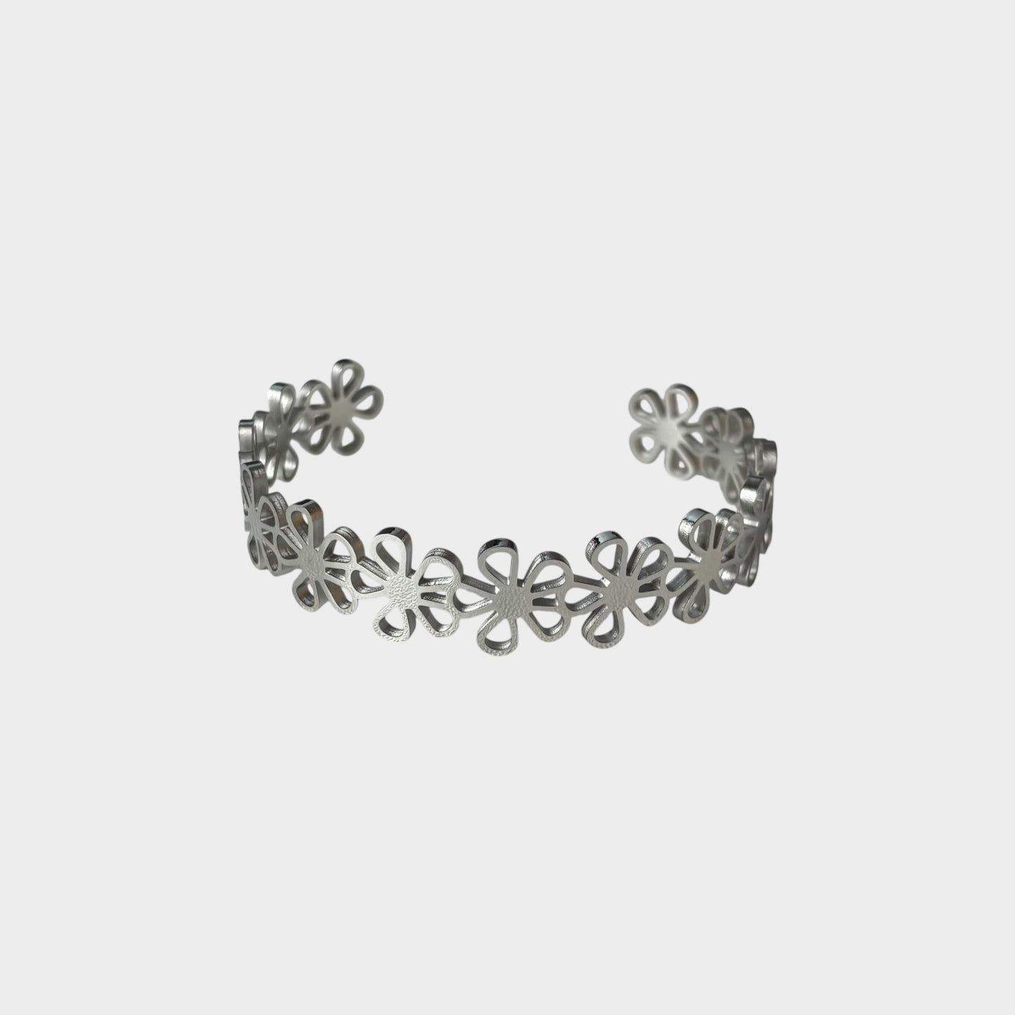 Floral Bracelet Ring Silver Set