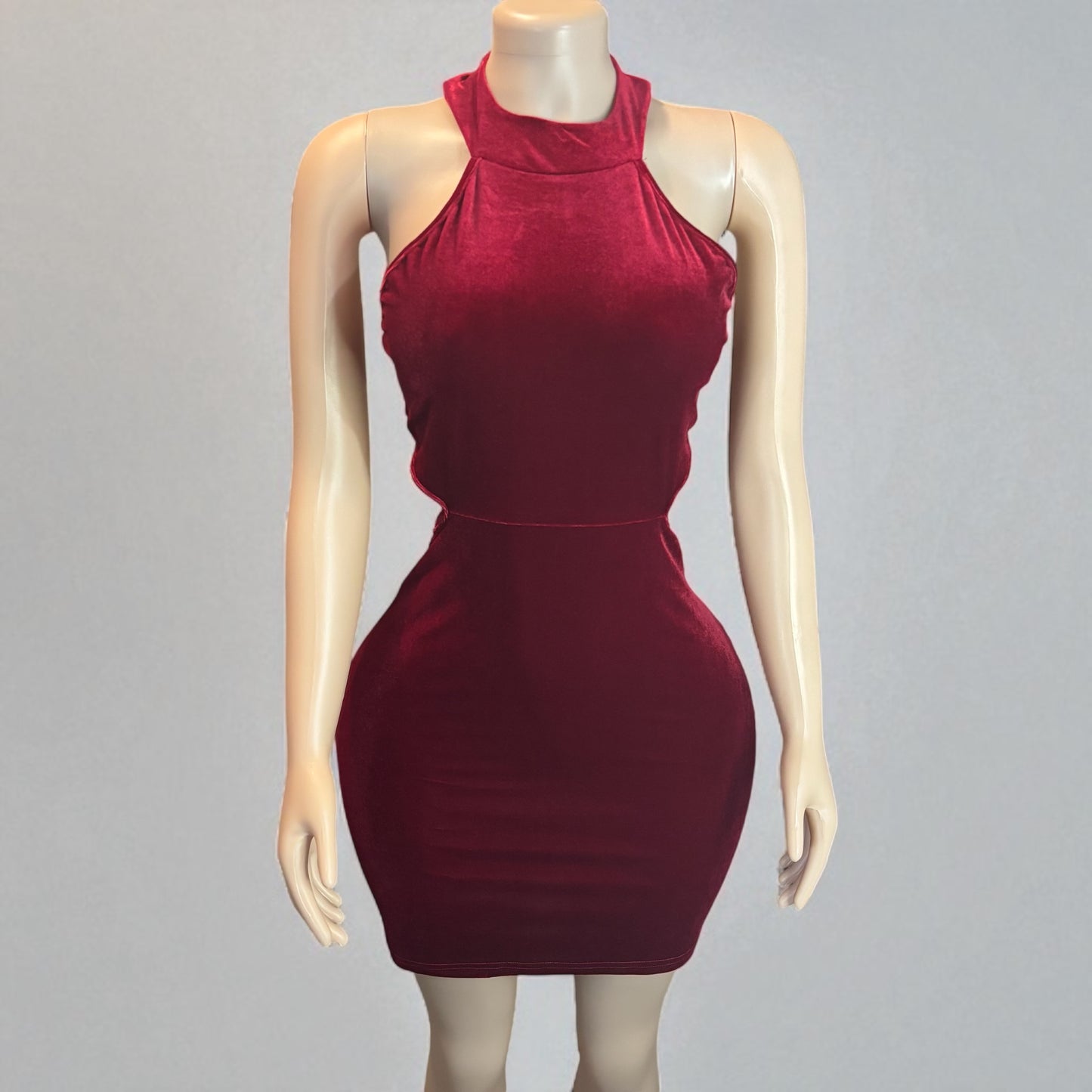 Vestido mini sin mangas de terciopelo con cuello halter para mujer