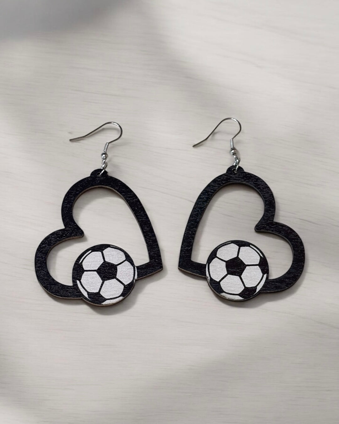 Heart Soccer Wood Earring