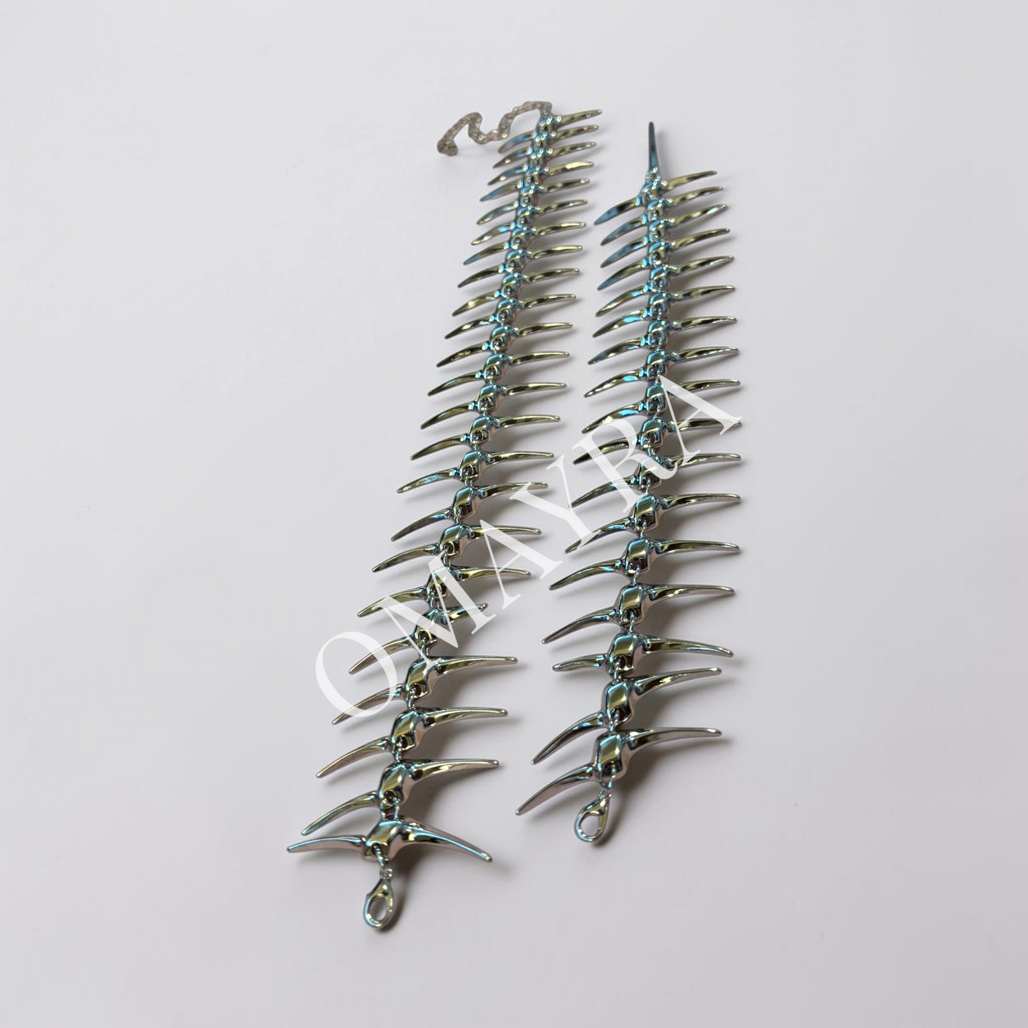 Silver Adjustable Punk Skeleton Choker with Back Chain