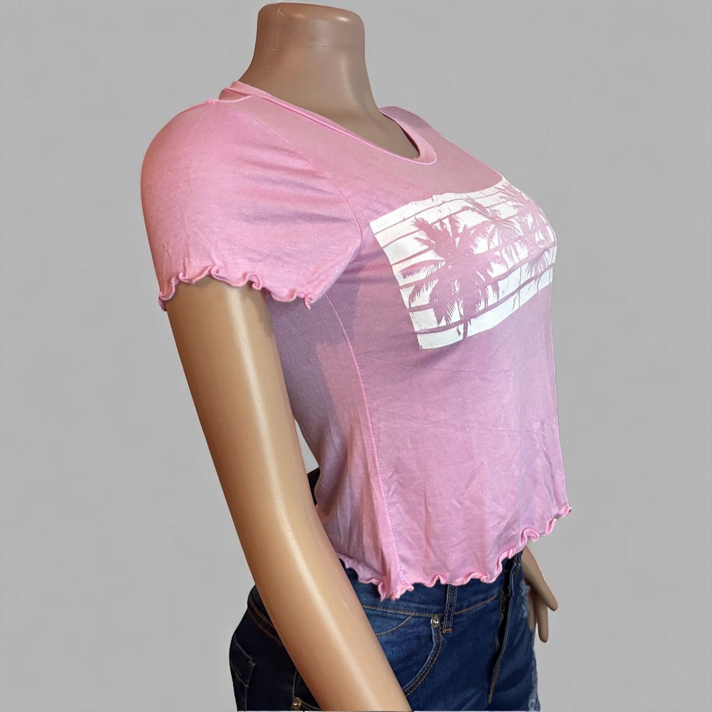 Women Pink Palm Tree Top