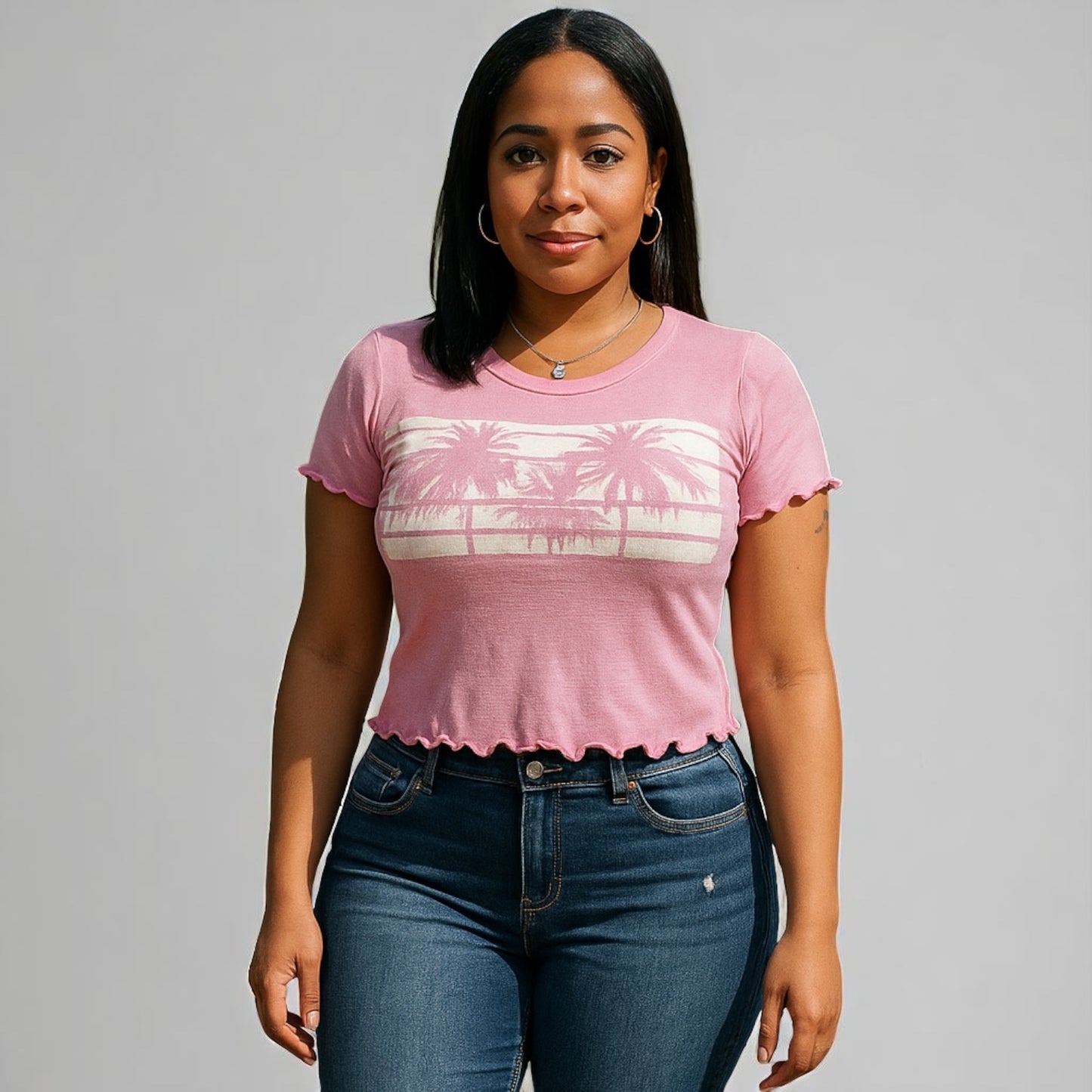 Women Pink Palm Tree Top