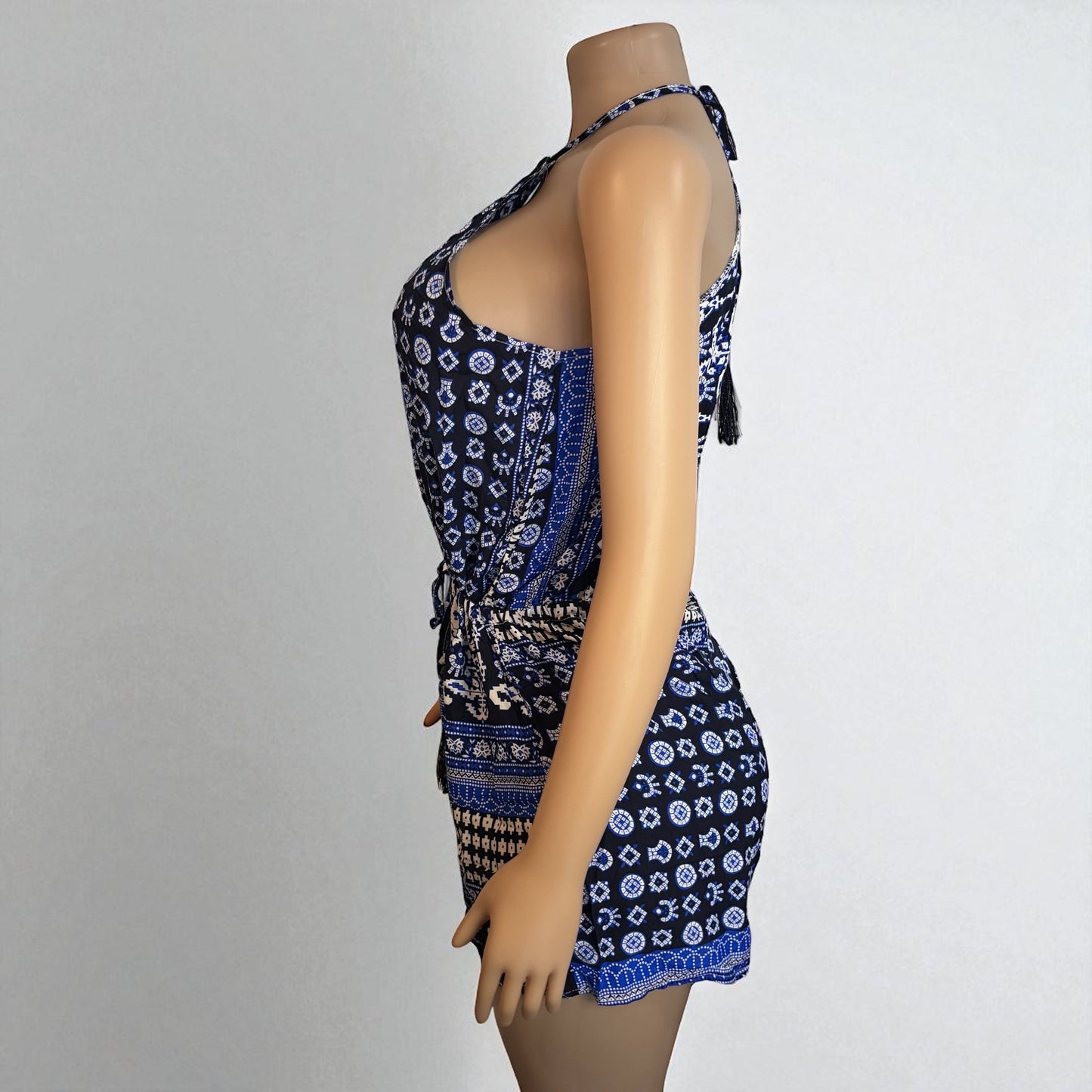 Halter Neck Blue Short Keyhole Romper