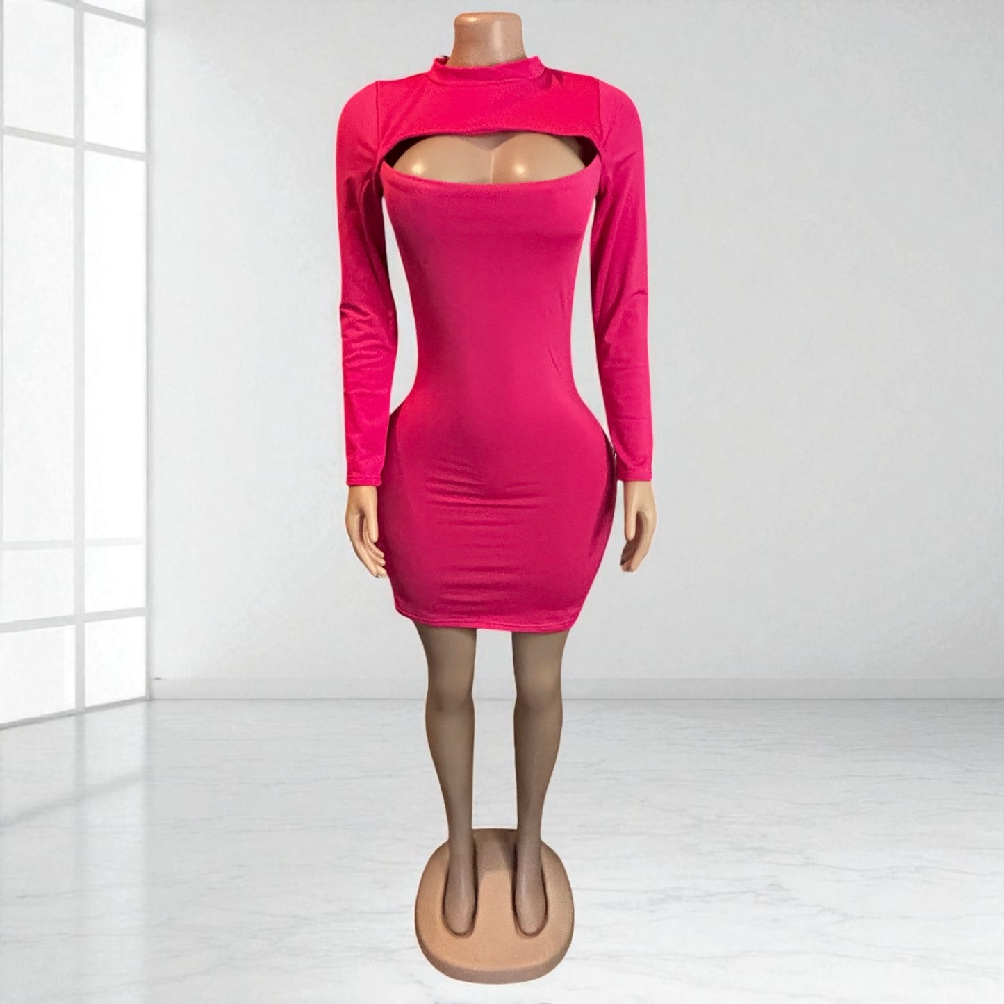 Solid Pink Cut Out Mini Dress