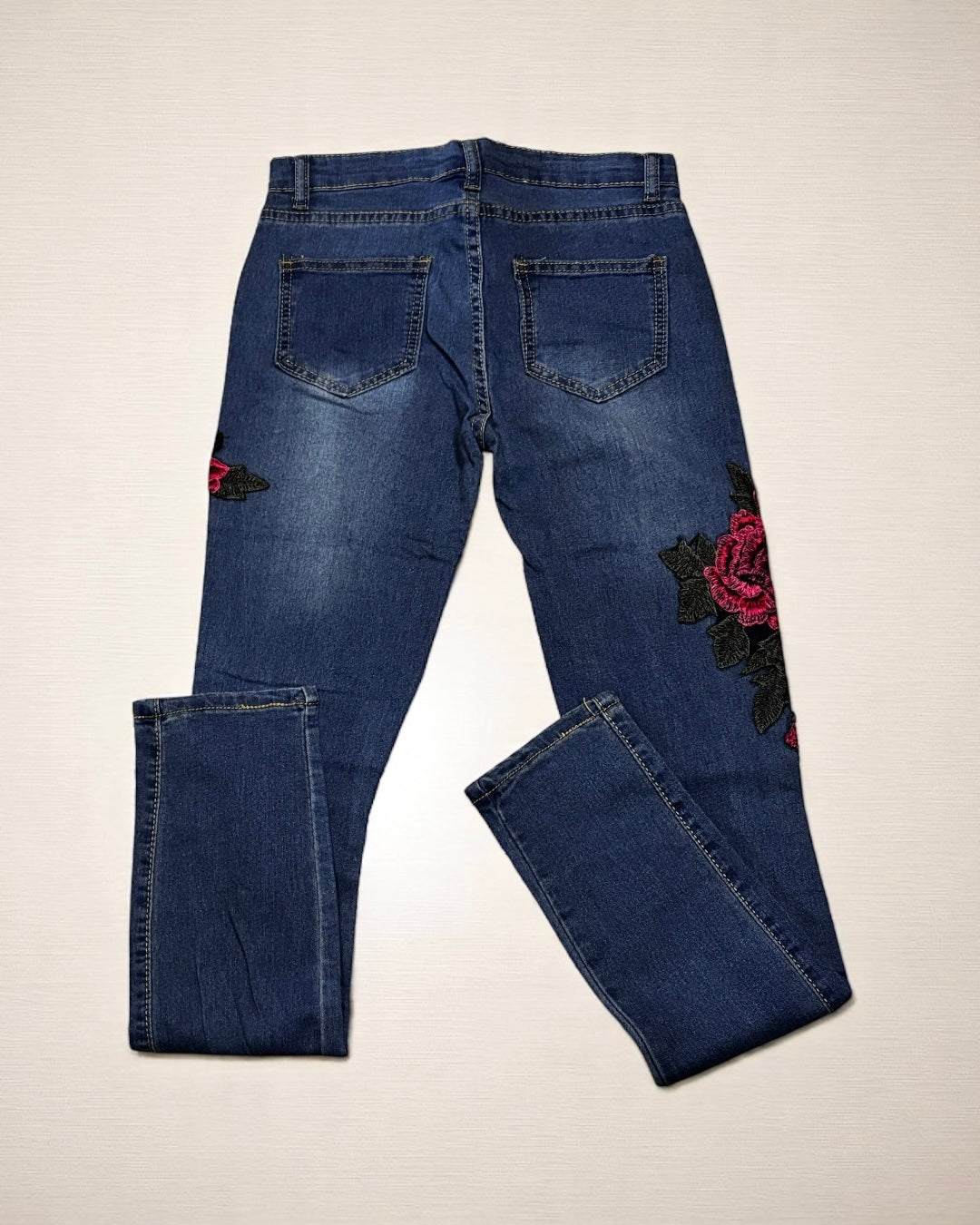 Rose Print Women Blue Jeans