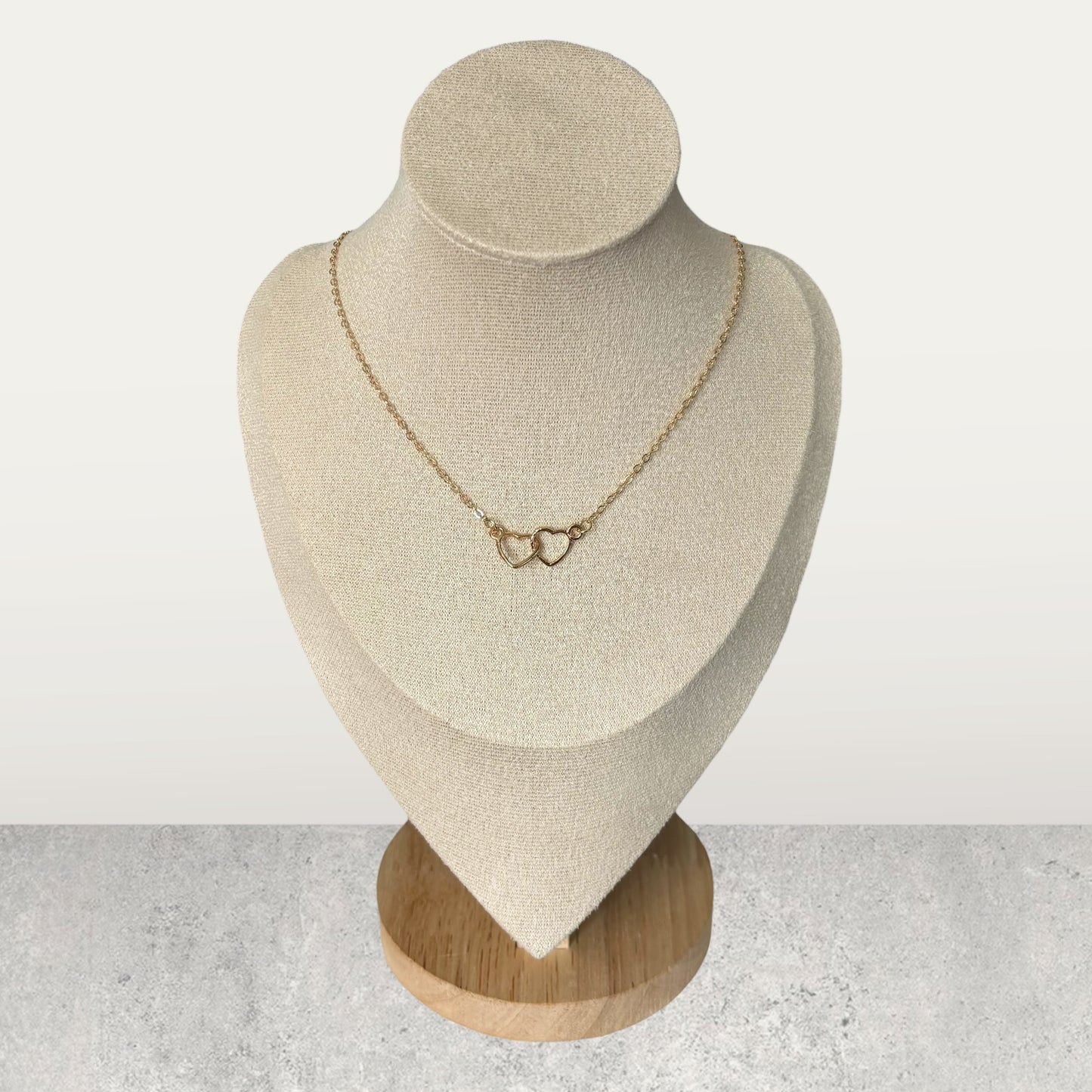 Small Two Heart Pendant Gold Necklace