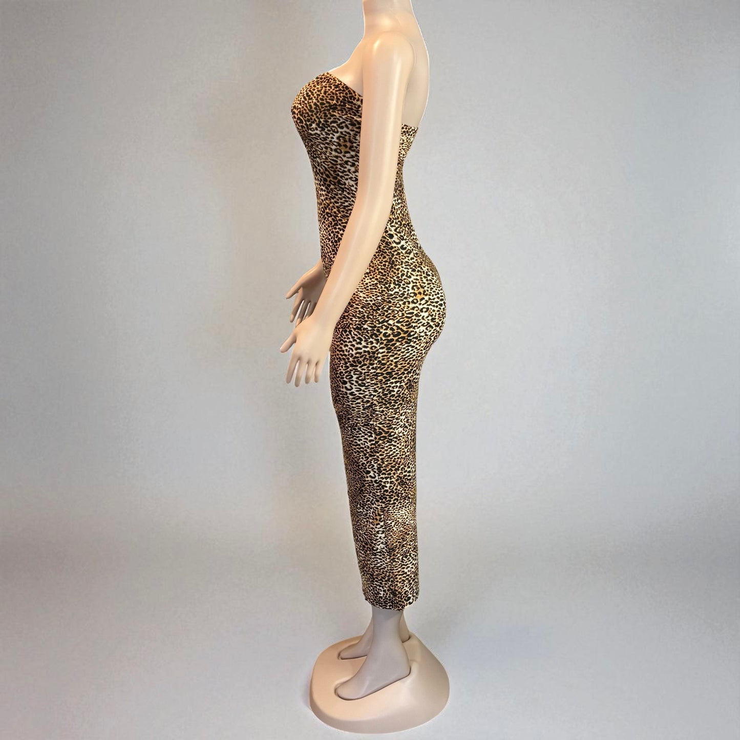 Leopard Print Strapless Midi Dress