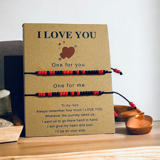 Black & Red Couple Beads Bracelets