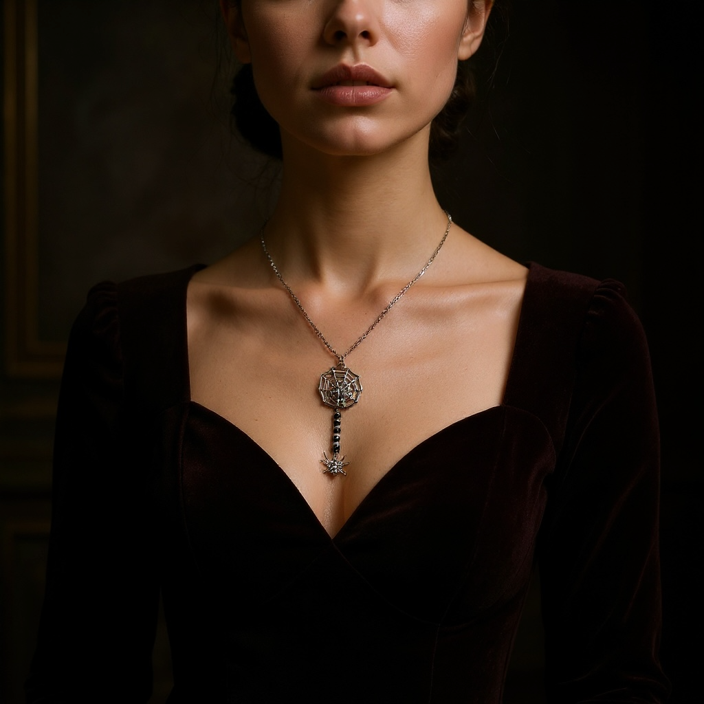 Gothic Beaded Spider Web Necklace