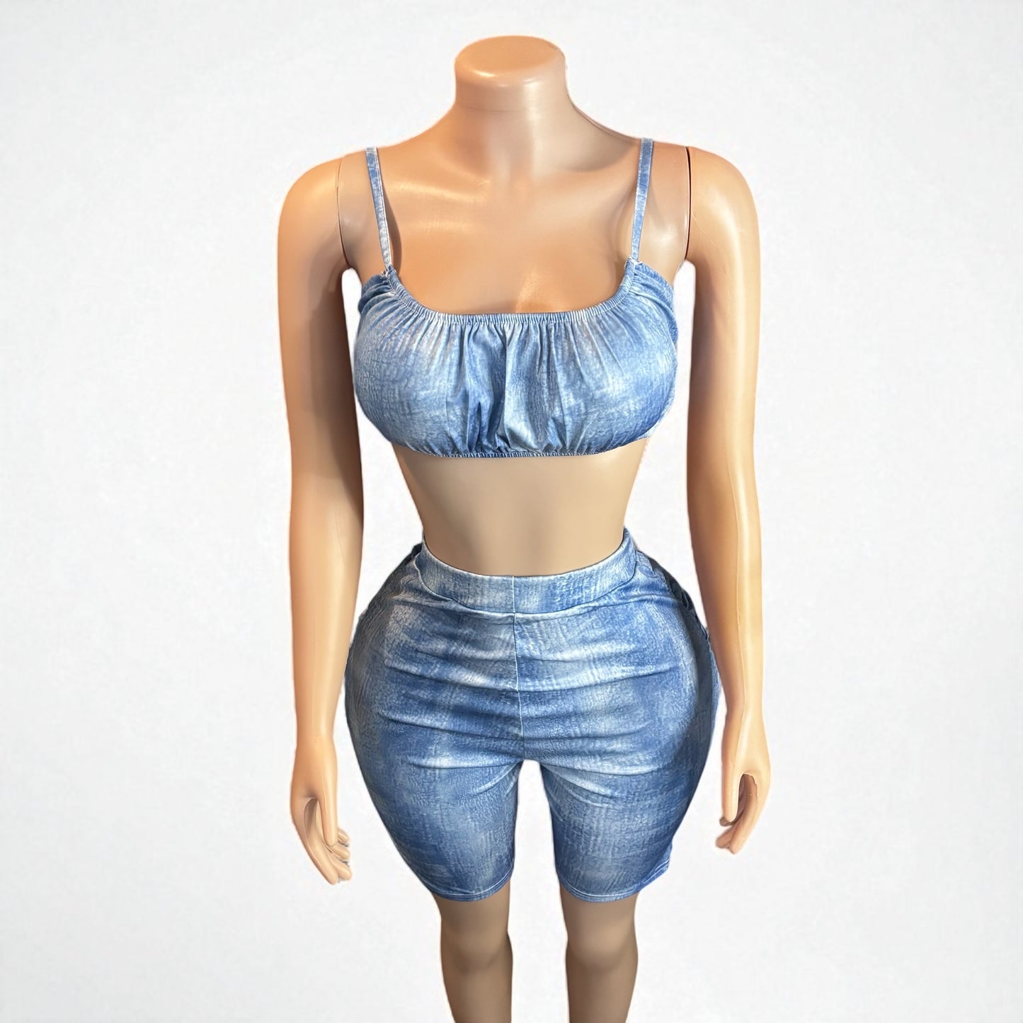 High-waisted Two Piece Blue Short Set