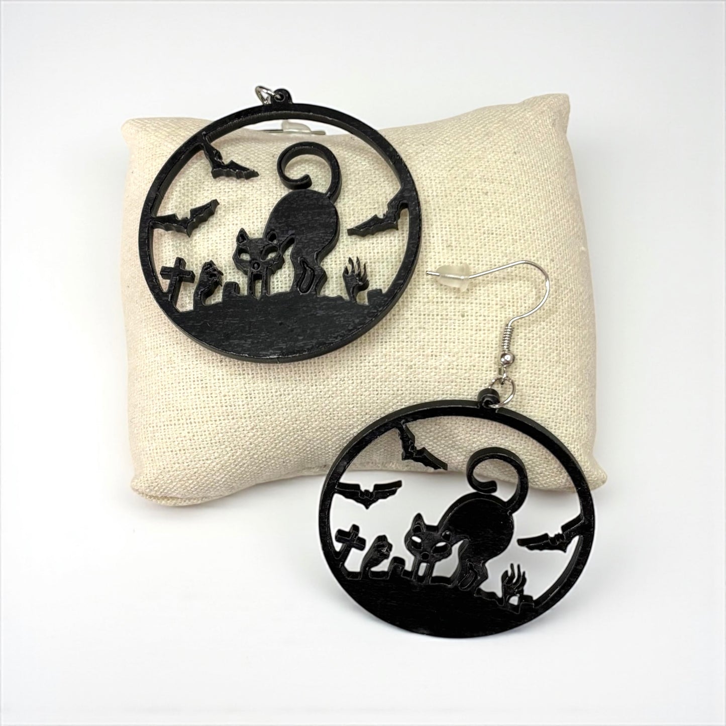 Gothic Cat Bat Drop Earring