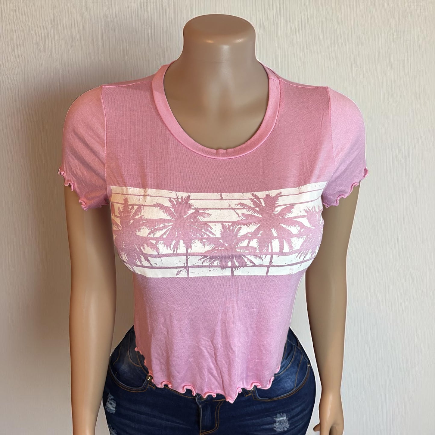 Women Pink Palm Tree Top