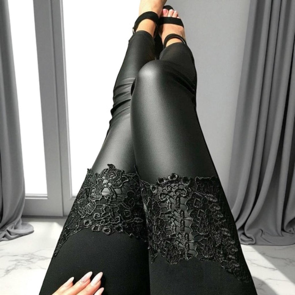 Slim fit PU Leather Lace Women Legging