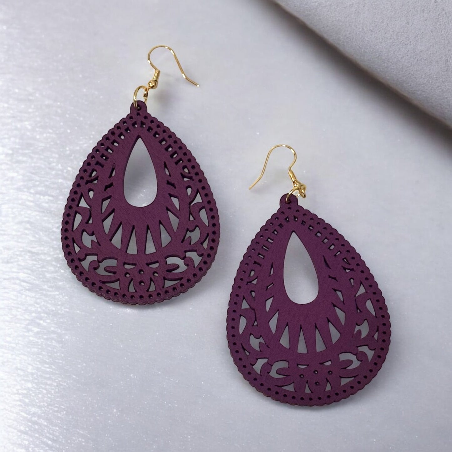 Wood Hollow Out Drop Earrings