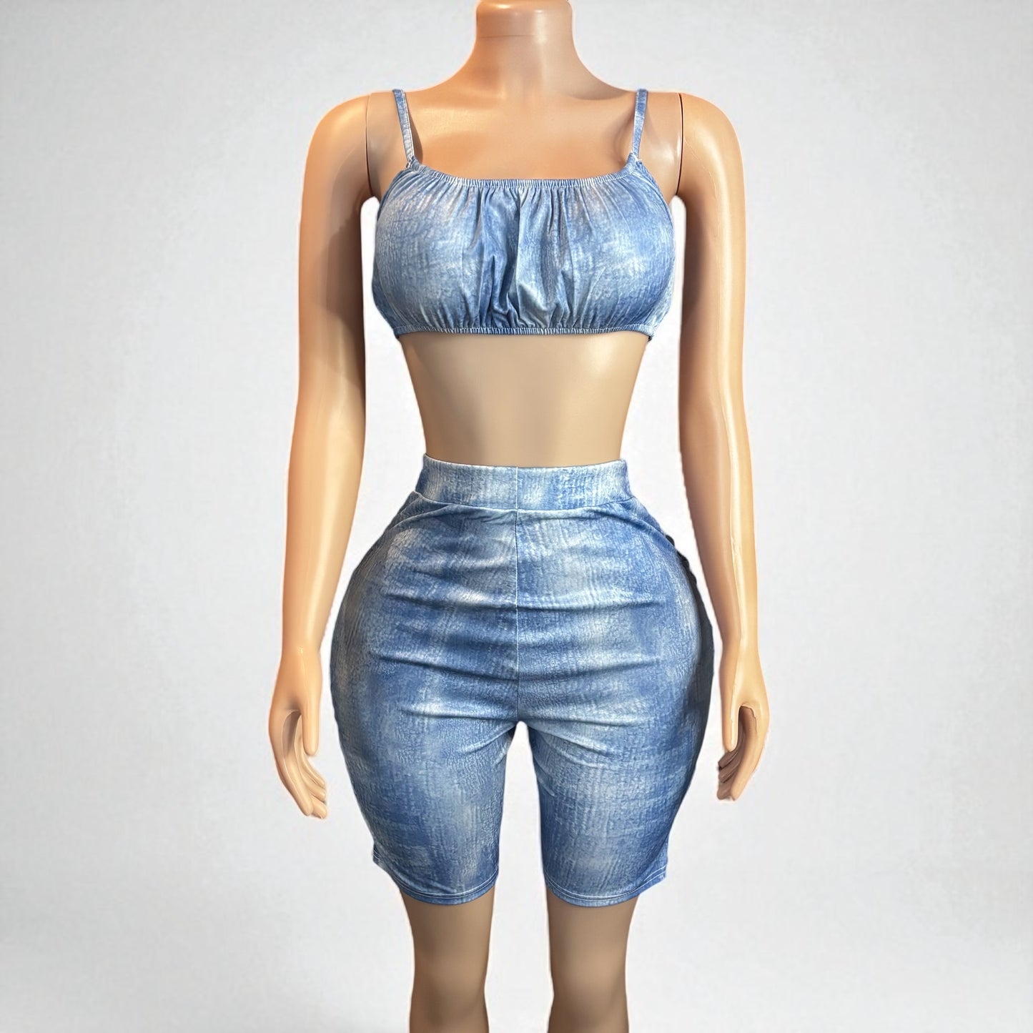 High-waisted Two Piece Blue Short Set