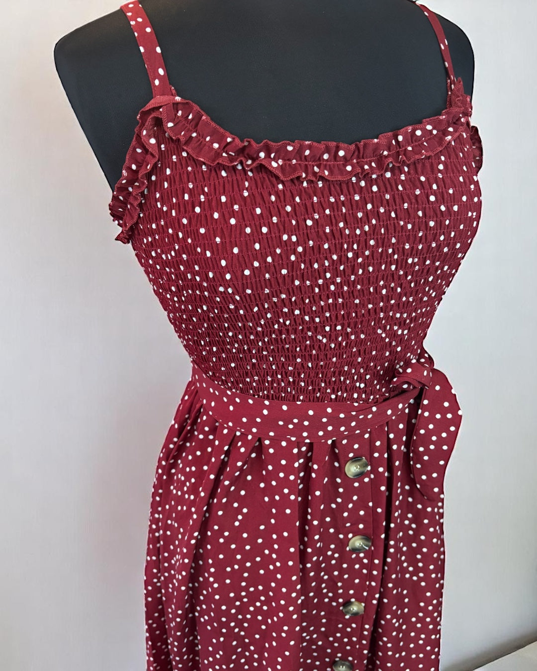 Floral Burgundy Ruffled Neckline Sundress