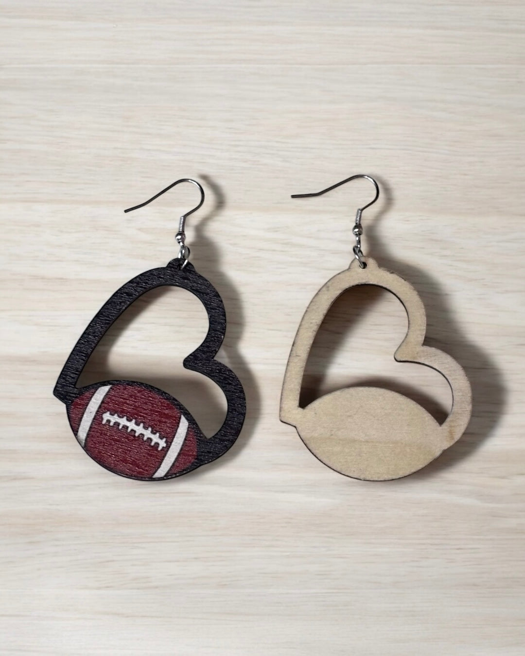 Heart Football Wood Earring