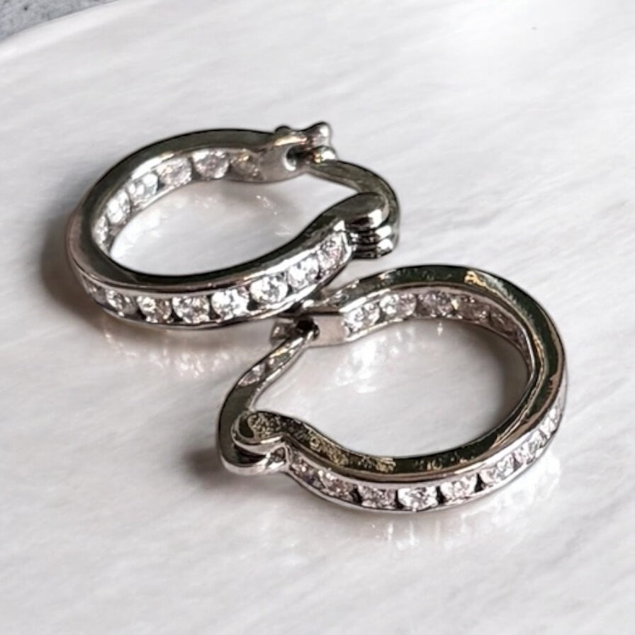 Silver Zircon Crystal Small Hoop Earrings