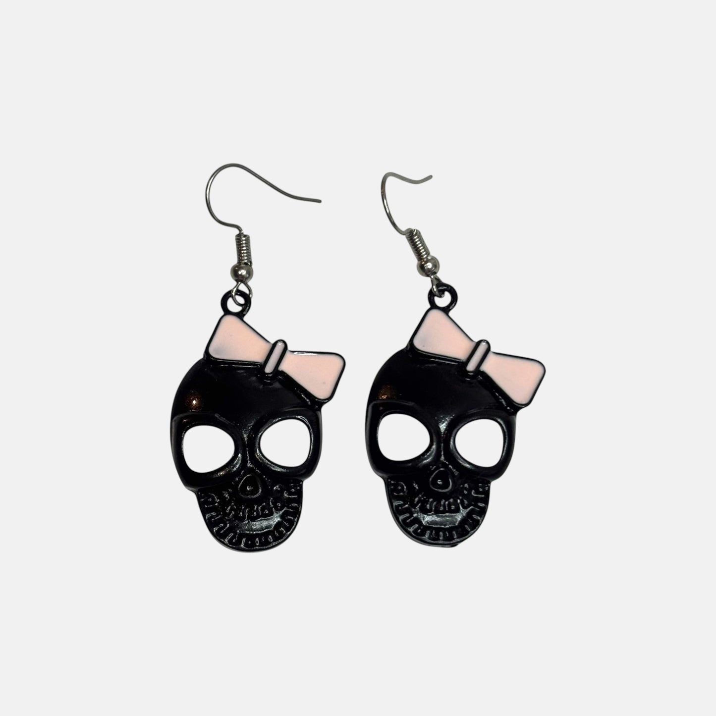 Cute & Spooky Black Skull Earring with Bow