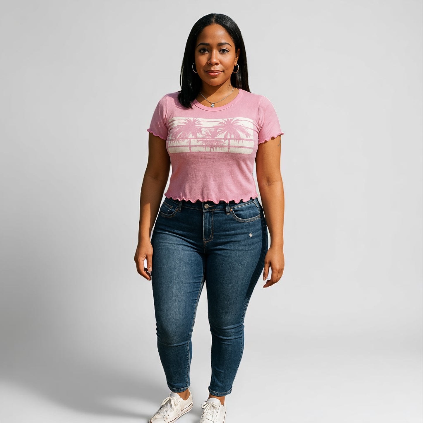 Women Pink Palm Tree Top