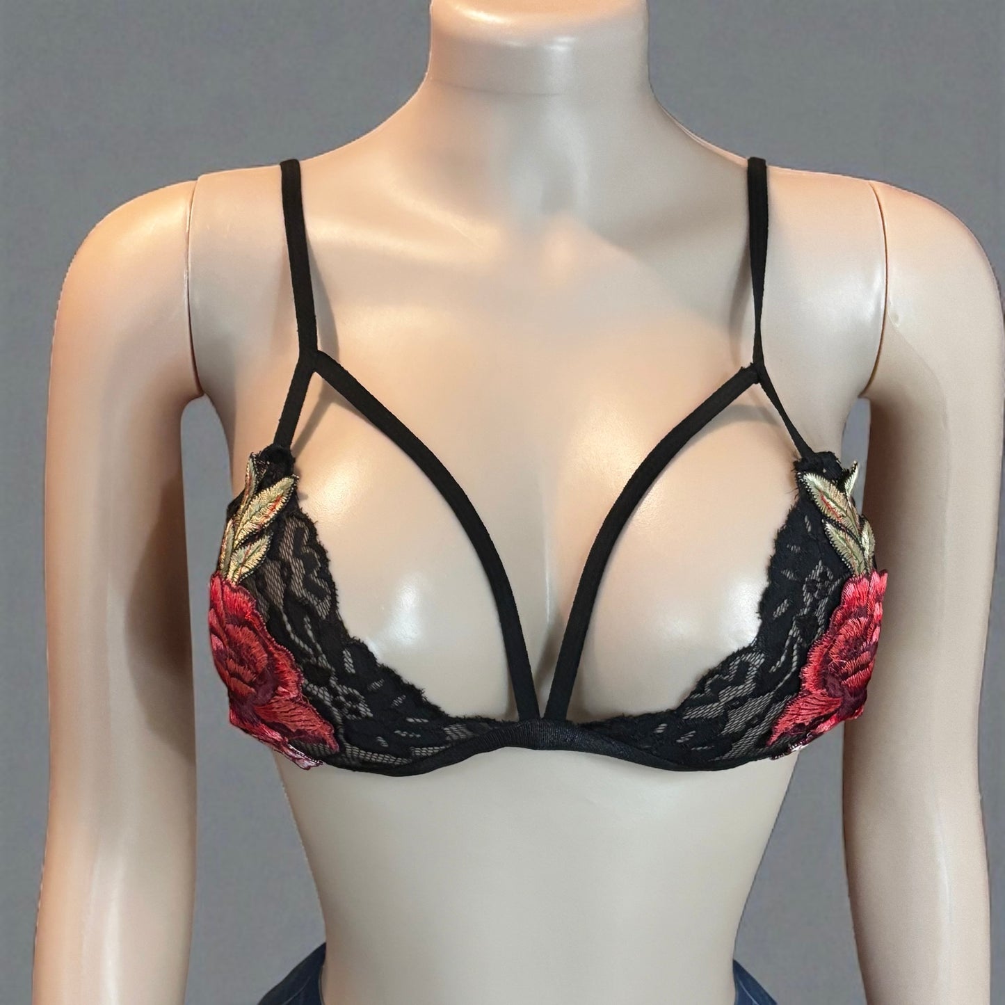 Lace Wire Free Rose Floral Bra