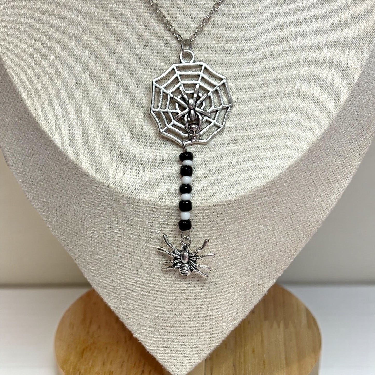 Gothic Beaded Spider Web Necklace