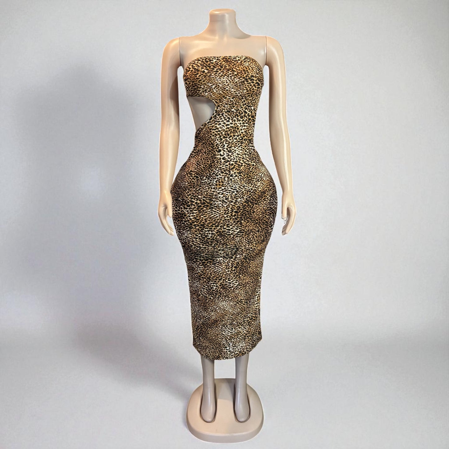 Leopard Print Strapless Midi Dress