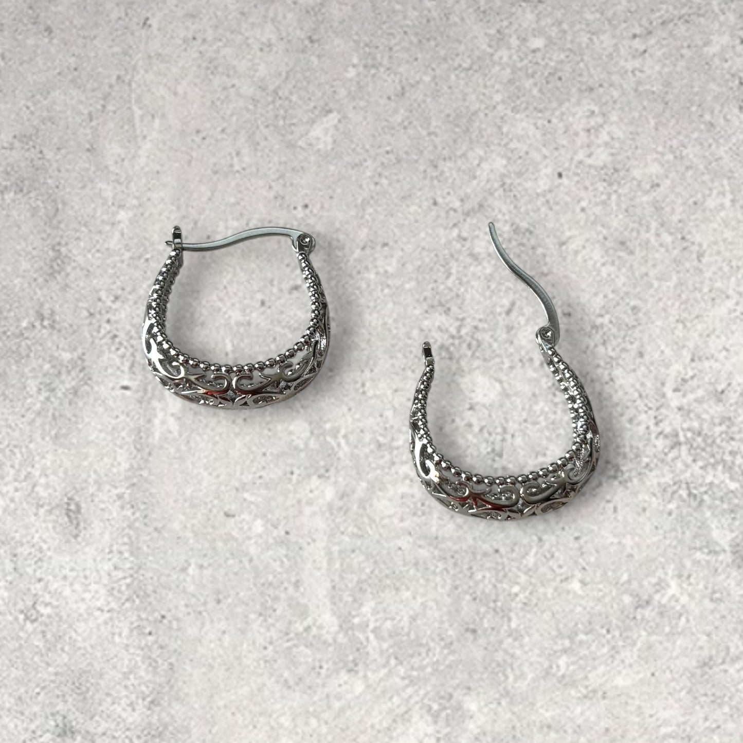 Hollow Silver Hoop Earring