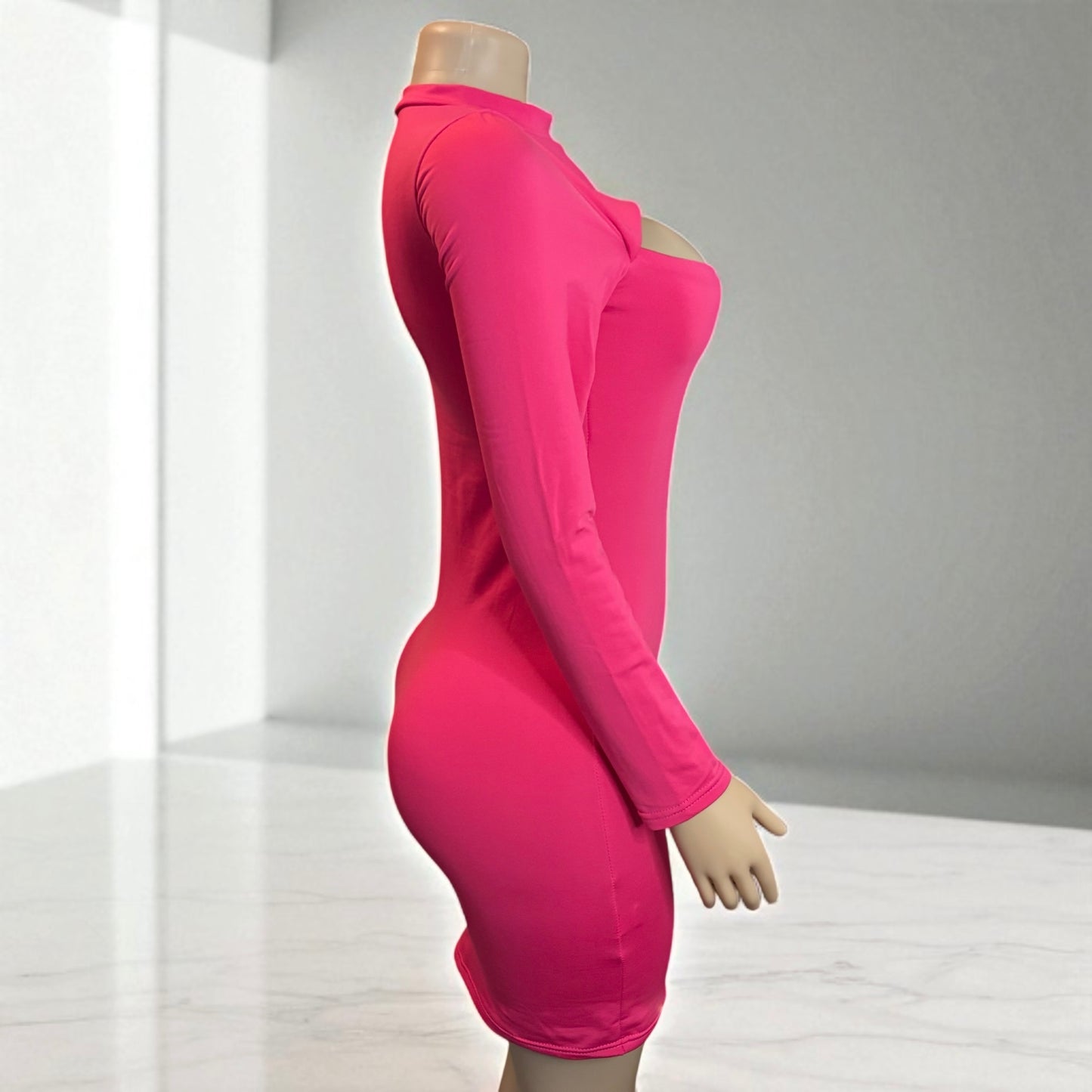 Solid Pink Cut Out Mini Dress