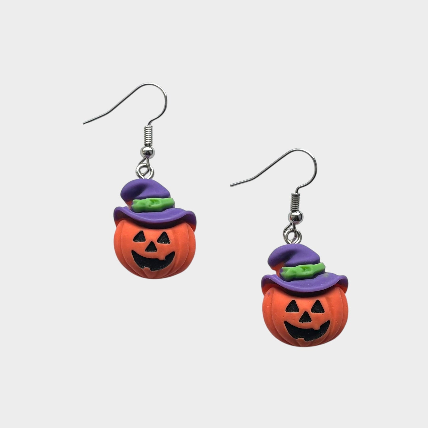 Pumpkin & Purple Witch Hat Dangle Earrings