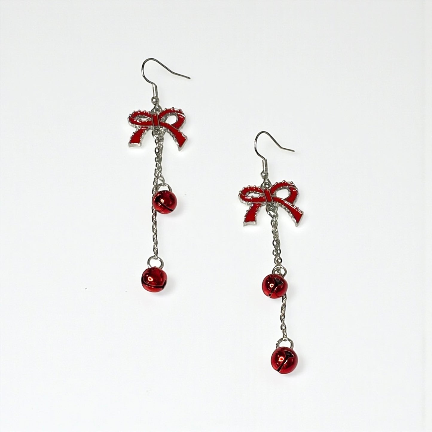 Red Ribbon Christmas Bells Earring