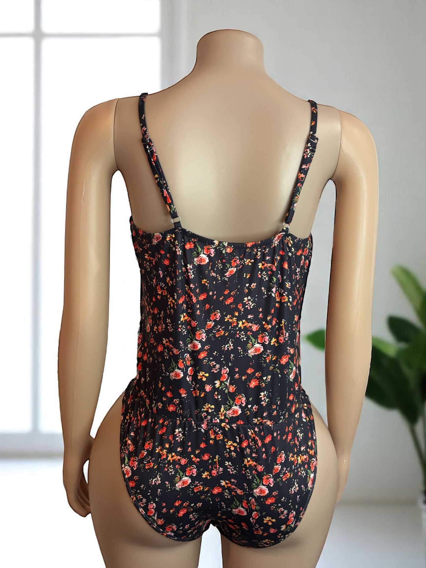 Boho Floral Print Spaghetti Straps Bodysuit