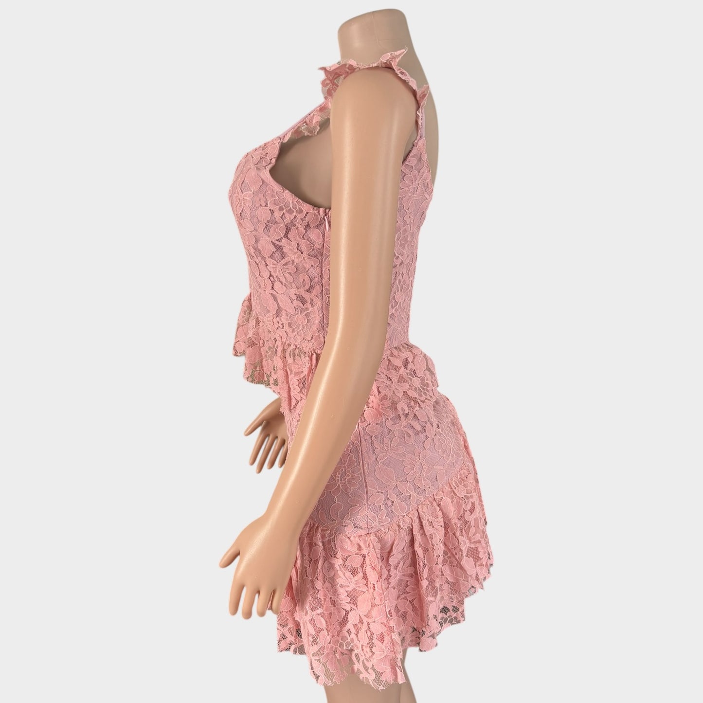 Conjunto de falda de encaje con corazón rosa claro