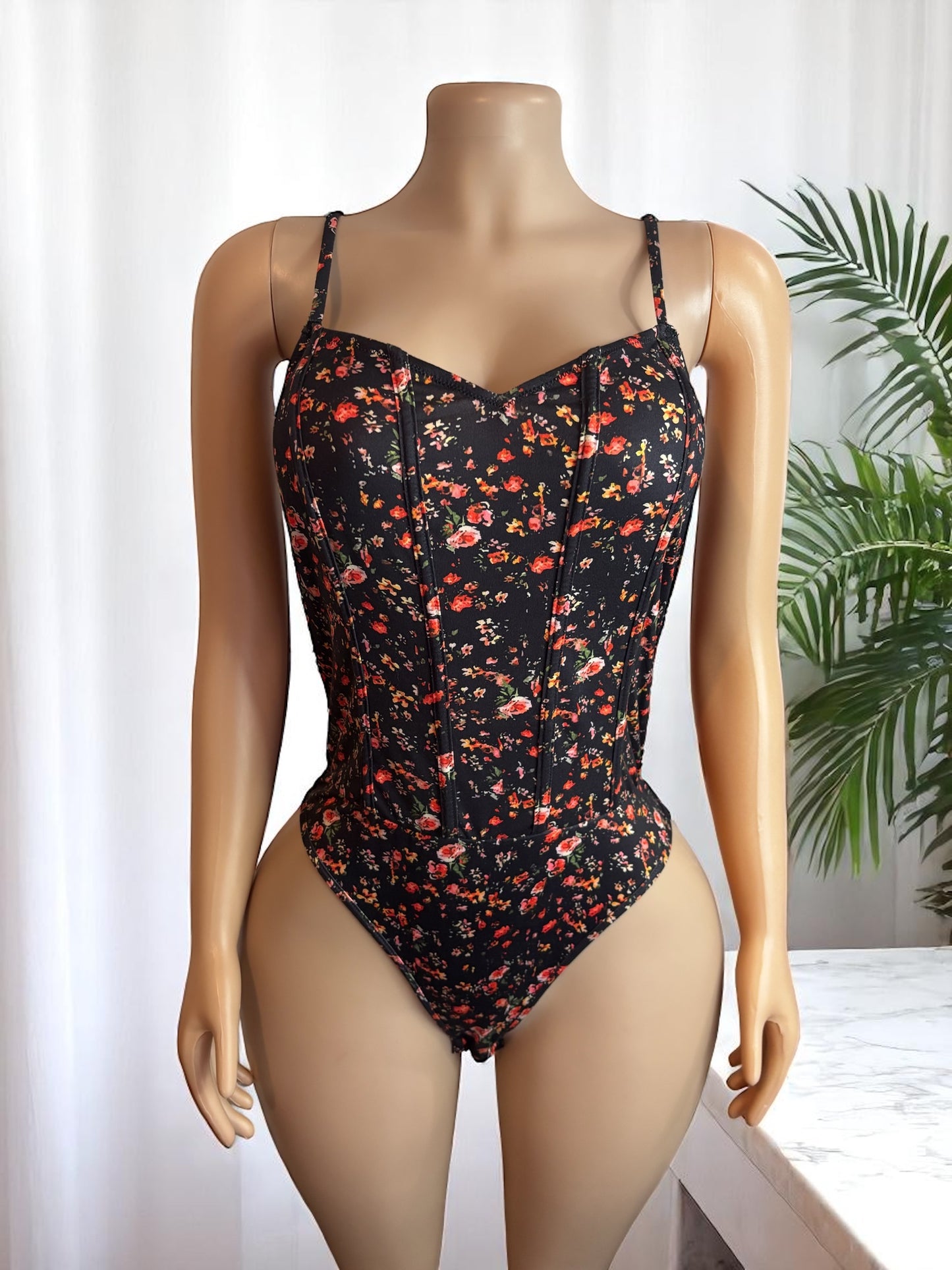 Boho Floral Print Spaghetti Straps Bodysuit