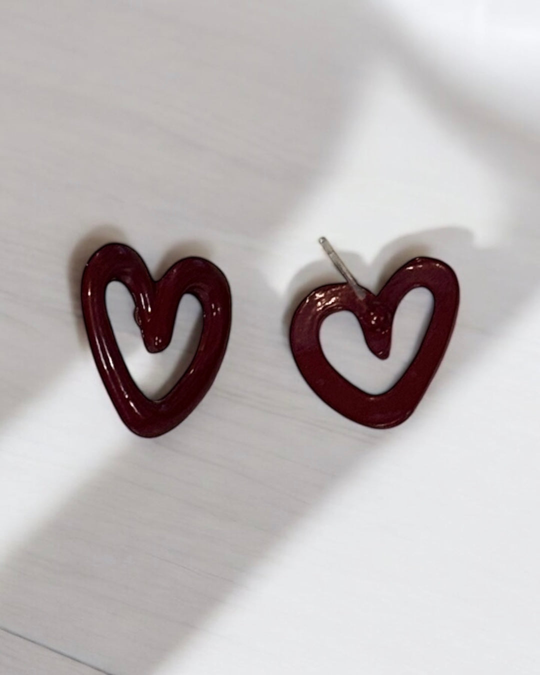 Small Burgundy Heart Stud Earring