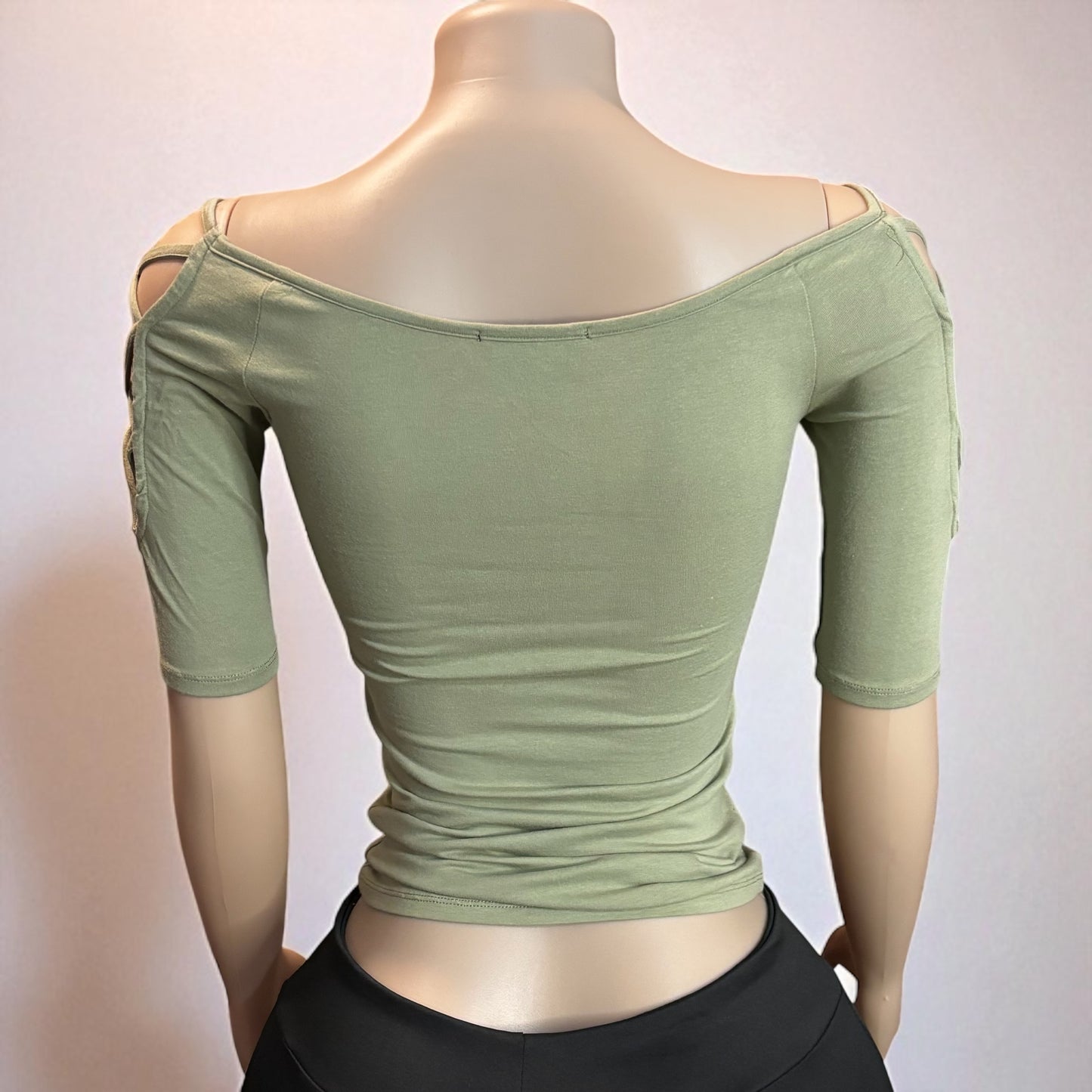 Solid Off Shoulder Top With Strappy Cut Sleeve