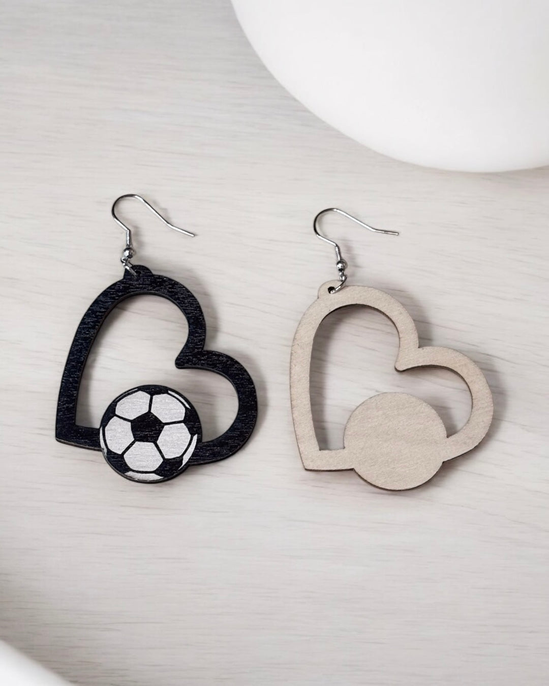 Heart Soccer Wood Earring