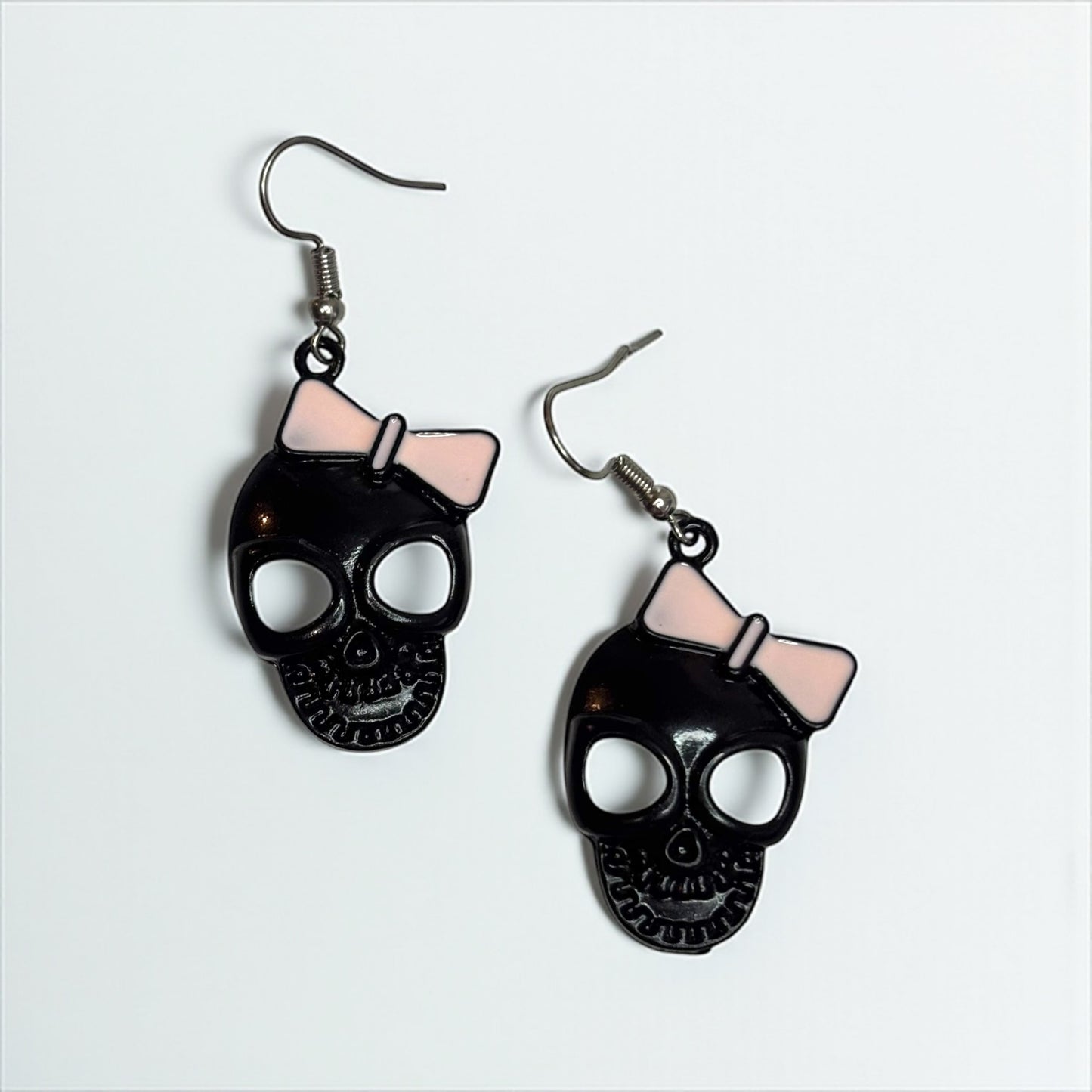 Cute & Spooky Black Skull Earring with Bow