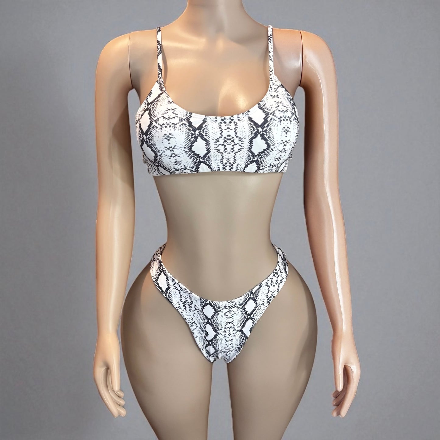 Bikini de dos piezas sin aros de piel de serpiente para mujer